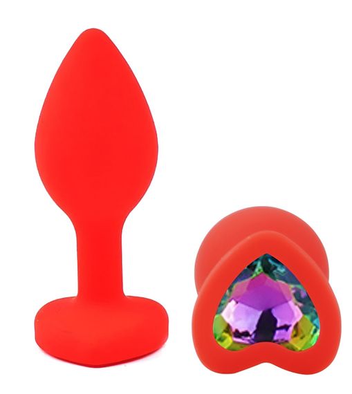 Силіконова анальна пробка EGZO - Silicone Red Heart Plug Rainbow, size S Sex Aura | Зображення 1