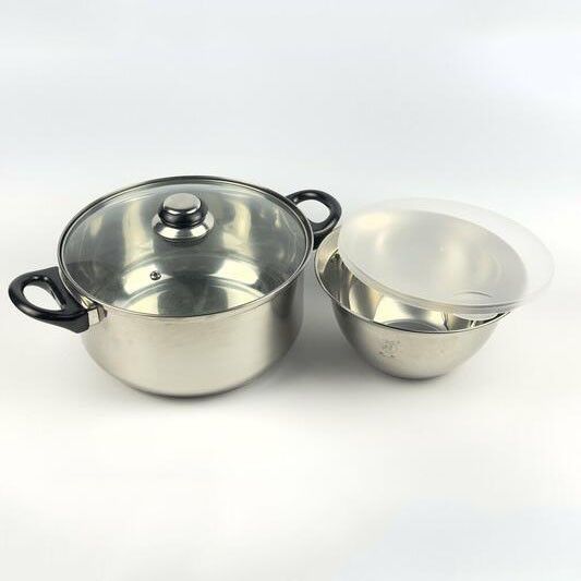 Набір каструлі LB-1800 з нерж. сталі зі скляною кришкою, 2,5л, 18*10,5см.+миска із RP-864 пласт. кришкою