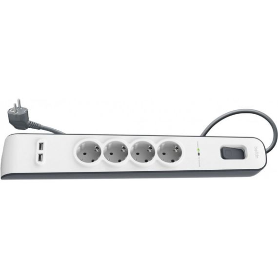 Сетевой фильтр Belkin 4хSchuko, 2xUSB 2.4A, c защитой от перенапряжения, 525 Дж, 2m, white (BSV401vf2M)