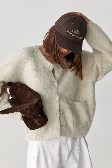 Теплий в'язаний кардиган із кишенями - бежевий цвет, ONE SIZE (є розміри) | Зображення 4