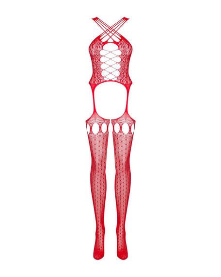 Бодістокінг Obsessive Bodystocking G313 S/M/L red, шнурівка, геометричний декор sexstyle | Зображення 4