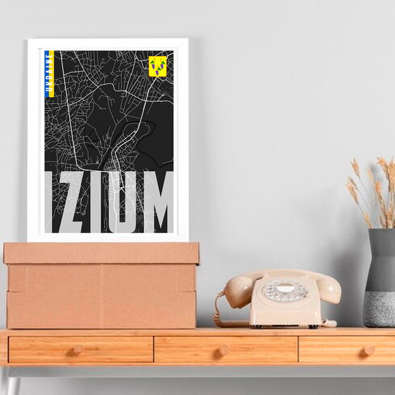 Плакат-постер з принтом Кавун Карта міста Ізюм Україна. Map of Izium Ukraine ПЛ000873(A4)