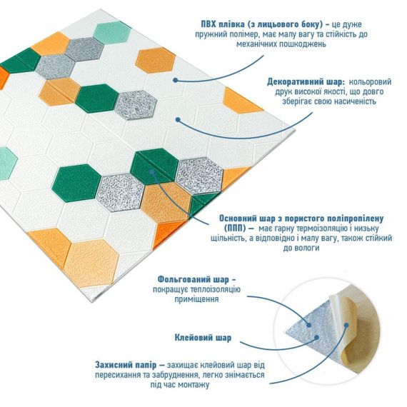 Панель стінова 3D 700х700х4мм мозаїка зелено-жовта (D) SW-00002015 | Зображення 1