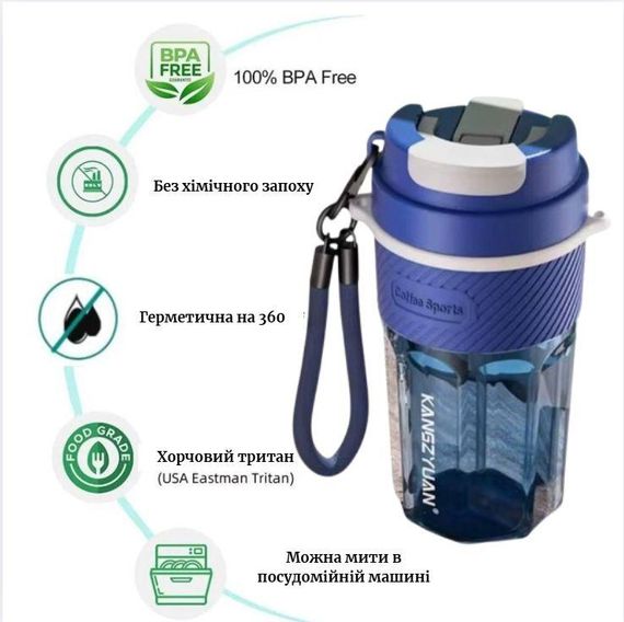 Термокружка KANGZYUAN 550 мл — Синя, з екологічного Трітану (BPA-free) для гарячих та холодних напоїв | Зображення 2