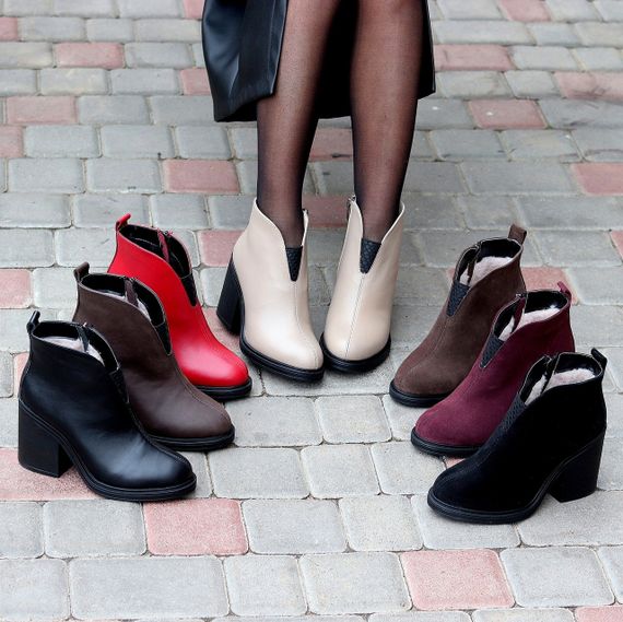 Шикарные бордовые ботинки ботильоны натуральная замша на среднем каблуке | Зображення 7