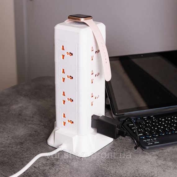 Мережевий фільтр подовжувач 4.8 м з лампою на 12 універсальних розеток з 2 USB 1 Type-C бездротова зарядка HP-5-11MF | Зображення 1