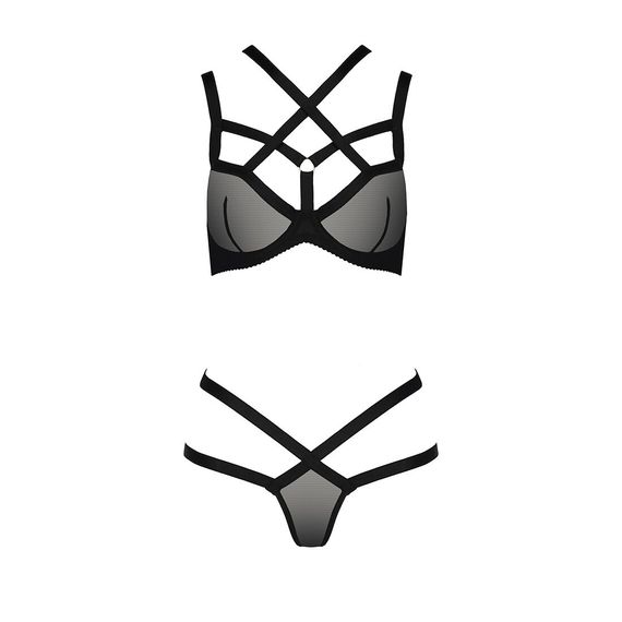 Комплект белья Passion Exclusive HAGAR SET S/M, black, стрепы, трусики и лиф | Зображення 4