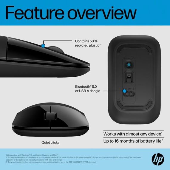 Мишка HP Z3700 Dual Wireless/Bluetooth Silver (758A9AA) | Зображення 6