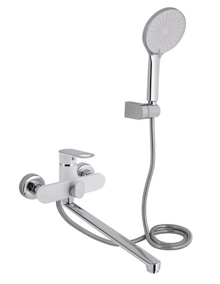 Змішувач для ванни Qtap Jay, Chrome/White (k35) з душовим гарнітуром QTJAY2601CRW45552