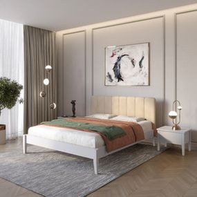 Двоспальне дерев&#039;яне ліжко Mebigrand Лондон ДК Світло-сірий (RAL-7040)/Аляска 23 (Бежевий) Б1 180х200 см (MBG-6724)