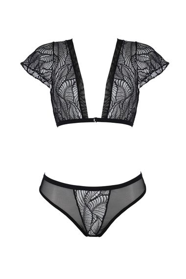 Комплект Passion LEAFA BIKINI black, XXL/XXXL, бюстгальтер-топ с рукавчиками, стринги-шортики с вырезом | Зображення 2