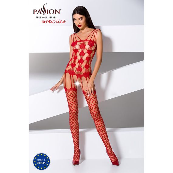 Бодистокинг Passion BS067 red, комбинезон, имитация чулок и топа на бретелях | Зображення 1