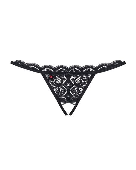 Мереживні танги з двома отворами Obsessive 831-THC-1 crotchless thongL/XL, чорні, бантики | Зображення 4