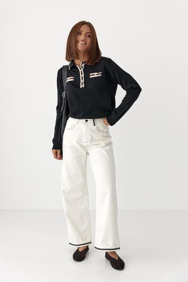 Кофта-поло з імітованими кишенями - чорний цвет, ONE SIZE (є розміри) | Зображення 2