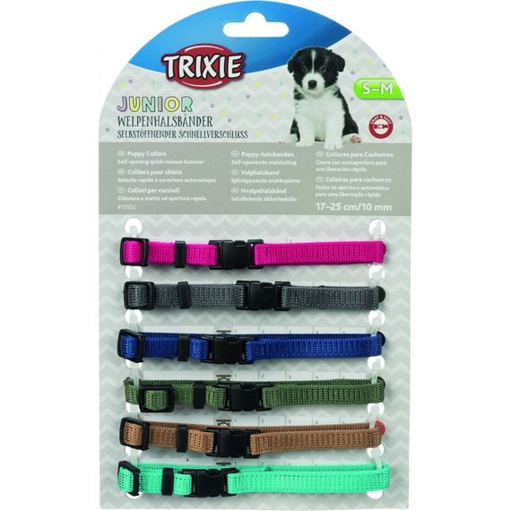 Набір нашийників Trixie для цуценят рожевий/сірий/темно-синій/оливковий/коричневий/бірюзовий нейлон S-M 17-25 см 10 мм 6 шт | Зображення 1