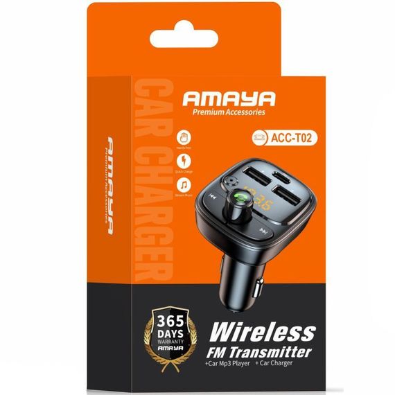 АЗУ FM модулятор Amaya ACC-T02 PD30W (2USB-A/1C) Black | Зображення 1