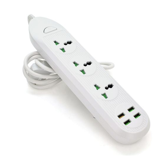 Мережевий фільтр ТВ-Т16, 3 розетки + 4 USB, 2 м, перетин 3х0, 75мм, 3000W, White
