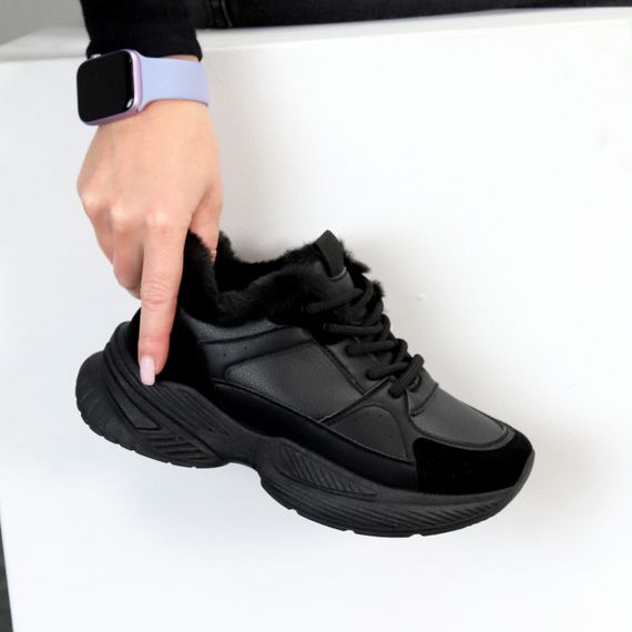 Комбіновані зимові прогулянкові чорні кросівки | Зображення 7