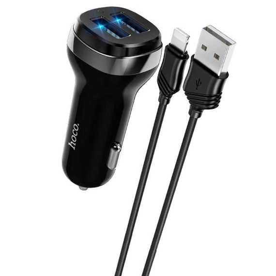 АЗП Hoco Z40 Superior 2.4A (2USB-A) + кабель USB to Lightning Чорний | Зображення 1