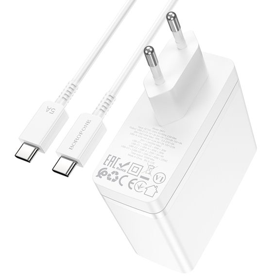 МЗП Borofone BN11 Imperial PD100W+QC3.0 (1USB-A/2C) + кабель Type-C to Type-C White | Зображення 4
