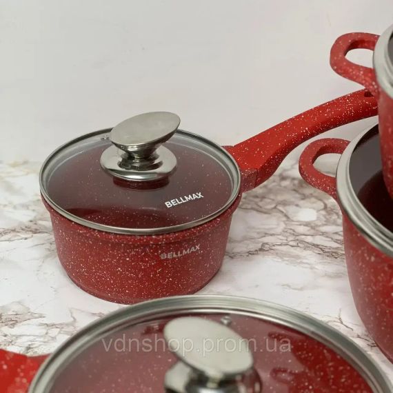 Набір посуду з гранітним антипригарним покриттям BellMax BM-305 з 12 предметів червоний | Зображення 1