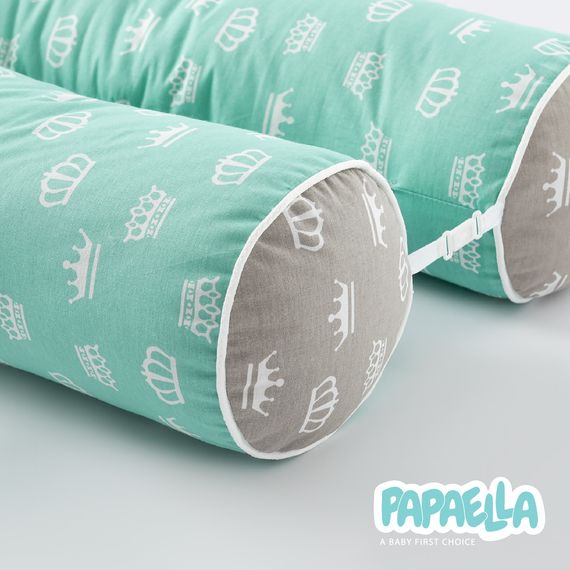 Защитные бортики-валики в детскую кроватку 2 шт ТM PAPAELLA 60х15 см, 120х15 см хлопок корона мята/беж | Зображення 5