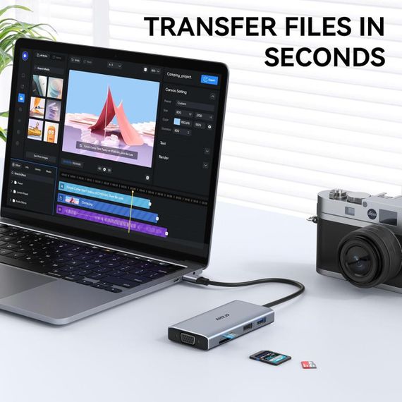 Хаб 8-в-1, багатопортовий концентратор USB-C адаптер з HDMI 4K, VGA 1080p, PD 100W, 2×USB-A, кардрідерами SD/TF, док-станція | Зображення 5