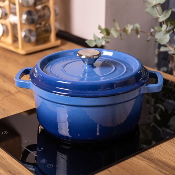 Каструля чавунна емальована 3 л з кришкою Ø24 см Синя | Зображення 4