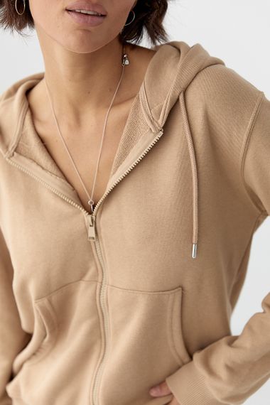 Жіноче худі на блискавці - світло-коричневий цвет, L (є розміри) | Зображення 3
