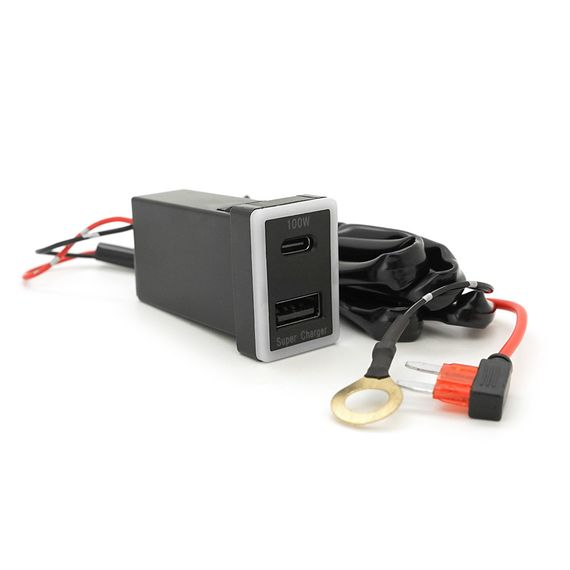 АЗУ врізне 130W-D01T03-Fuse, PD+QC, Type-C: 100W, USB: 30W, LED підсвічування, комплект проводів з роз'ємами та запобіжником,