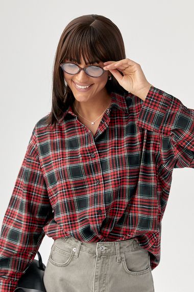 Сорочка в клітинку з подовженою спинкою - червоний цвет, M (є розміри) | Зображення 4