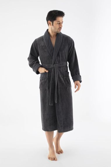 Чоловічий однотонний халат Nusa 2965 антрацит 3XL