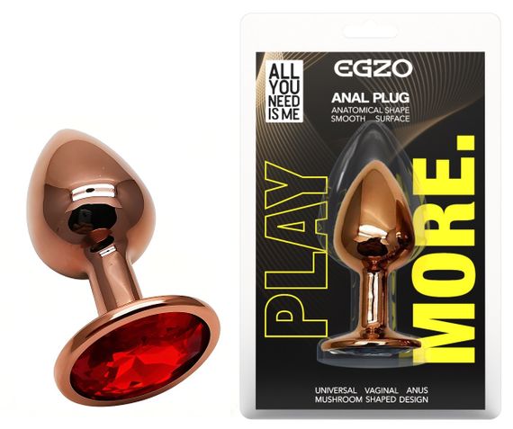 Анальна пробка з кристалом EGZO - Dark Gold Round Plug Red, size S Sex Aura