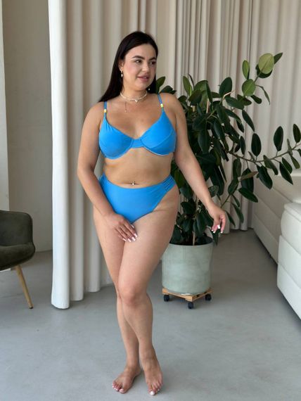 Блакитний купальник PLUS SIZE з чашками та високими плавками | Зображення 1