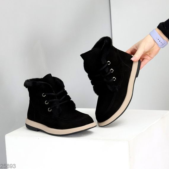 Стильні чорні замшеві теплі черевики блискавка + шнурівка 40