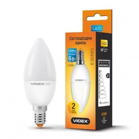 Лампа LED C37e 6W E27 3000K 220V Videx