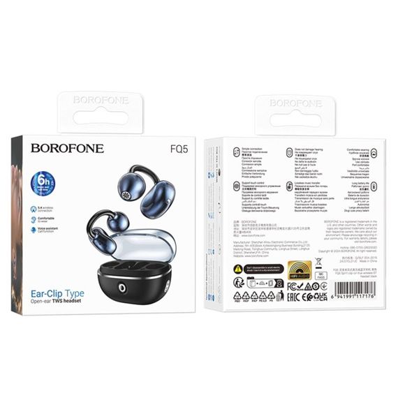 Беспроводные наушники BOROFONE FQ5 Spirit clip-on true wireless BT headset Black | Зображення 1