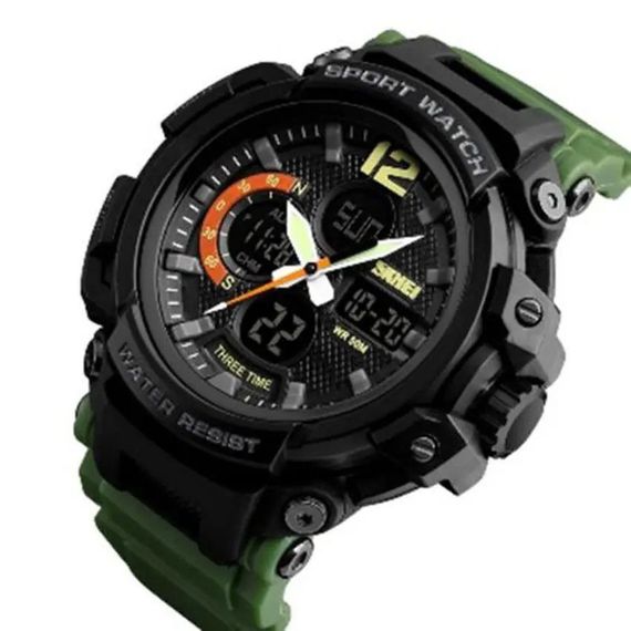 Годинник наручний чоловічий SKMEI 1343AG ARMY GREEN, годинник тактичний протиударний. CD-250 Колір: зелений | Зображення 1