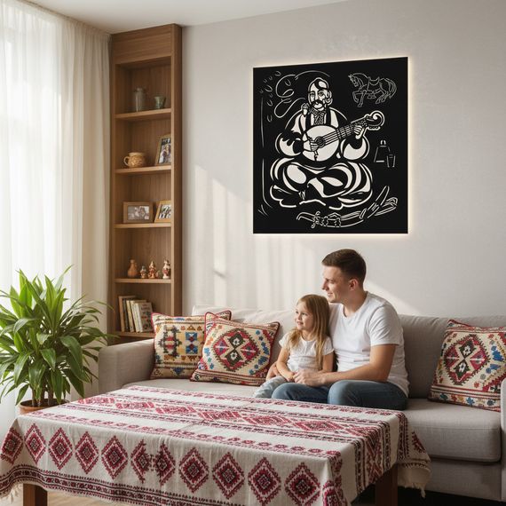 Панно декоративное картина на стену казак Мамай LED подсветка 16 цветов телефон 500х530 acr-p000271 | Зображення 9