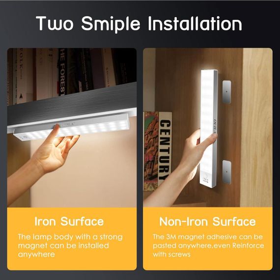 Светильник OUILA с датчиком движения 23см, LED USB, 3 режима, диммируемый, для шкафа, кухни, коридора 2 шт | Зображення 4