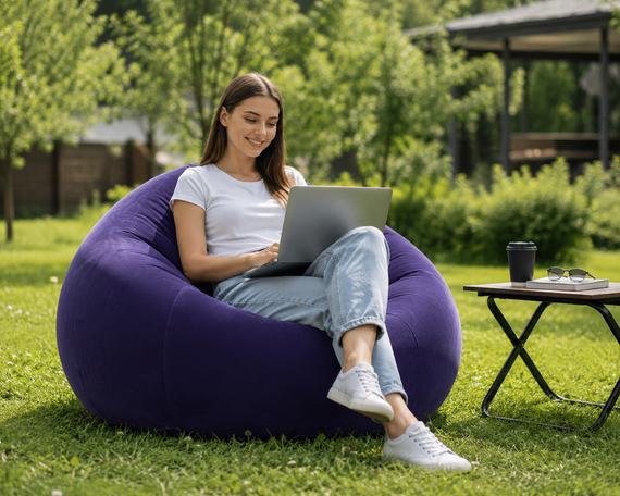 Надувное кресло-пуф Inflatable Sofa / Надувное кресло-мешок 110×110×85 см Фиолетовое | Зображення 1