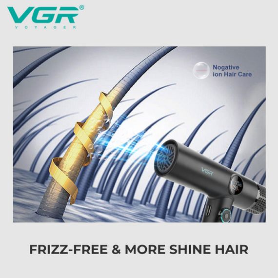 Професійний фен VGR V-401 BLACK, 40 рівнів обдування, 40 рівнів температури, 3 насадки (46084-V-401 BLACK_1800) | Зображення 4