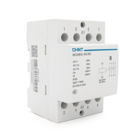 Контактор CHINT NCH8-63/40 220V, 40А, 40kW, 4NO, на DIN-рейку, 85x65.5x54мм