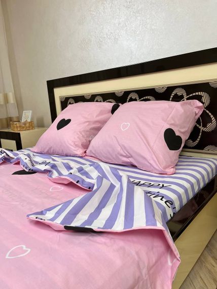 Комплект постельного белья Soft евро 200х220 см сердечка Happy Valentine's розовый | Зображення 1