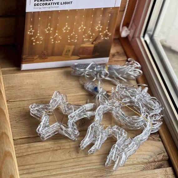 Гирлянда штора звезды и олени 10шт USB Мультиколор