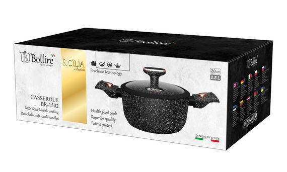 Каструля Bollire Sicilia BR-1502, 2.5 л, 20 см, алюмінієва з кришкою та антипригарним покриттям | Зображення 2