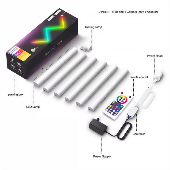 Настінний світильник Lines SAL-013B Bluetooth USB interface with app (6+1 pcs) White | Зображення 1