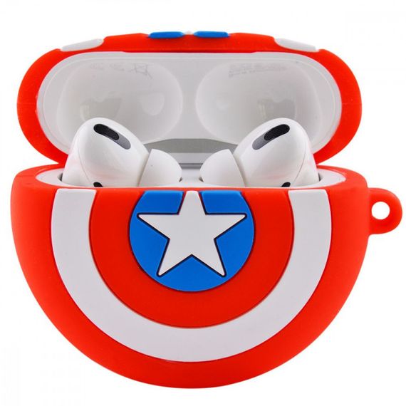 Силиконовый футляр Marvel & DC series для наушников AirPods Pro + кольцо Капитан Америка / Красный | Зображення 1