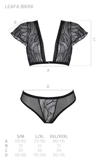 Комплект Passion LEAFA BIKINI black S/M, бюстгальтер-топ з рукавчиками, стрінги-шортики з вирізом Sex Aura | Зображення 4
