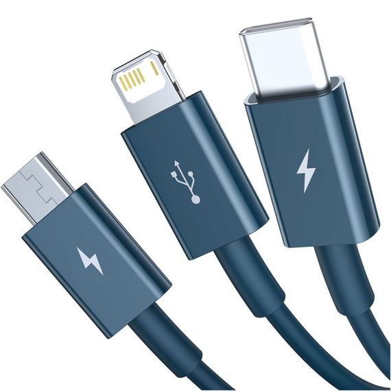 Дата кабель USB 2.0 AM to Lightning + Micro 5P + Type-C 1.5m 3.5A blue Baseus (CAMLTYS-03) | Зображення 1